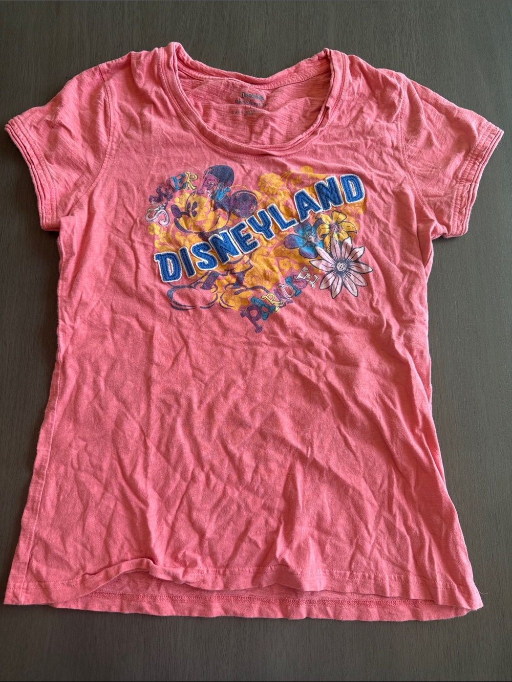 Disney Pink Short Sleeve Disneyland Floral Graphic Tee
